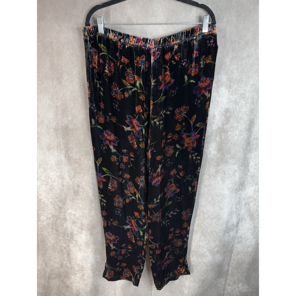 Jade By Johnny Was Velvet Tapered Silk Blend Cropped Floral Pants In Size L